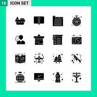 Packung mit 16 Solid Style Icon Set Glyphen-Symbolen für den Druck kreative Zeichen isoliert auf weißem Hintergrund 16 Icon Set kreativer schwarzer Icon-Vektor-Hintergrund vektor