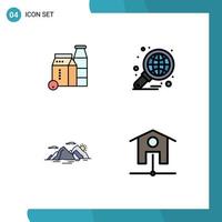 4 Benutzeroberfläche Filledline Flat Color Pack mit modernen Zeichen und Symbolen von Milk Mountain Shopping Global Landscape Editable Vector Design Elements