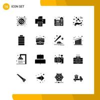 16 thematische Vektor-Solid-Glyphen und editierbare Symbole von Batteriemolekülen kreatives Atom denken editierbare Vektordesign-Elemente vektor