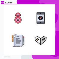 4 Benutzeroberfläche Filledline Flat Color Pack mit modernen Zeichen und Symbolen von acht bearbeitbaren Vektordesignelementen für das Programmieren von mobilen Code-Gamepads vektor