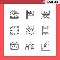 9 Icon Pack Line Style Umrisssymbole auf weißem Hintergrund einfache Zeichen für die allgemeine Gestaltung kreativer schwarzer Icon-Vektor-Hintergrund vektor