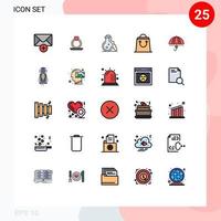 Aktienvektor-Icon-Pack mit 25 Zeilenzeichen und Symbolen zum Schutz von Finanztests, Finanzen, Einkaufen, editierbare Vektordesign-Elemente vektor