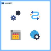 flaches Icon-Paket mit 4 universellen Symbolen für Steuerelemente, Datumspfeile, Web-Globus, editierbare Vektordesign-Elemente vektor
