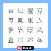 uppsättning av 16 vektor konturer på rutnät för armén egendom verktyg Kontakt lagring redigerbar vektor design element