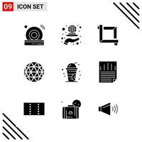 Pixel perfekter Satz von 9 soliden Symbolen Glyphen-Icon-Set für Website-Design und mobile Anwendungen Schnittstelle kreativer schwarzer Icon-Vektor-Hintergrund vektor