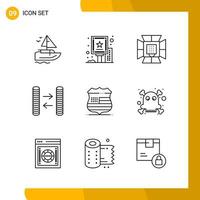 9 Icon Set Line Style Icon Pack Umrisssymbole isoliert auf weißem Hintergrund für reaktionsschnelle Website, die kreativen schwarzen Icon-Vektorhintergrund entwirft vektor