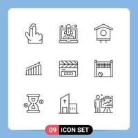 Aktienvektor-Icon-Paket mit 9 Zeilenzeichen und Symbolen für die Analyse von Marktgeschäftshausanalysen editierbare Vektordesign-Elemente vektor