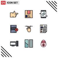 9 gefülltes flaches Farbkonzept für mobile Websites und Apps Gesten Datenversand stornieren Medizin editierbare Vektordesign-Elemente vektor