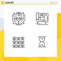 universelle Symbolsymbole Gruppe von 4 modernen gefüllten flachen Farben der Hände Landwirtschaft Box Haus Natur editierbare Vektordesign-Elemente vektor