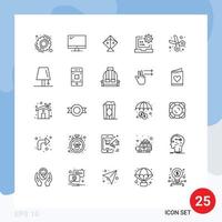 Stock Vector Icon Pack mit 25 Zeilenzeichen und Symbolen für die Codierung editierbarer Vektordesignelemente für die Entwicklung von geschnittenen HTML-Drachen