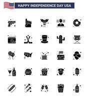 Aktienvektor-Icon-Pack mit amerikanischen Tag 25 soliden Glyphen-Zeichen und Symbolen für Lebensmittel runder Lebensmittel-Donut amerikanische editierbare usa-Tag-Vektor-Designelemente vektor