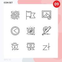 Stock-Vektor-Icon-Pack mit 9 Zeilenzeichen und Symbolen für Emission-Krypto-Bild-Münze links editierbare Vektor-Design-Elemente vektor