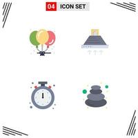 4 användare gränssnitt platt ikon packa av modern tecken och symboler av ballonger larm fest kök klocka redigerbar vektor design element