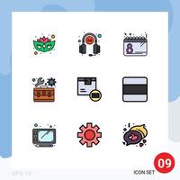 9 universelle Filledline-Flachfarben für Web- und mobile Anwendungen, Codeeinstellungen, Tag-Toolbox-Kit, bearbeitbare Vektordesign-Elemente vektor