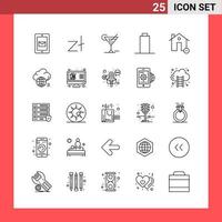 25 Icon Pack Line Style Umrisssymbole auf weißem Hintergrund einfache Zeichen für die allgemeine Gestaltung kreativer schwarzer Icon-Vektor-Hintergrund vektor