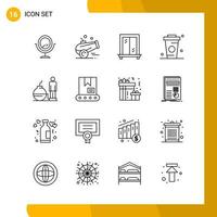 16 Icon Set Line Style Icon Pack Umrisssymbole isoliert auf weißem Hintergrund für responsive Website, die kreativen schwarzen Icon-Vektorhintergrund entwirft vektor