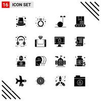 Pixel perfekter Satz von 16 soliden Symbolen Glyphen-Icon-Set für Website-Design und mobile Anwendungen Schnittstelle kreativer schwarzer Icon-Vektor-Hintergrund vektor