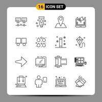 16 schwarze Symbolpaket-Gliederungssymbole Zeichen für ansprechende Designs auf weißem Hintergrund 16 Symbole setzen kreativen schwarzen Symbolvektorhintergrund vektor