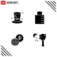 Pixel perfekter Satz von 4 soliden Symbolen Glyphen-Icon-Set für Website-Design und mobile Anwendungen Schnittstelle kreativer schwarzer Icon-Vektor-Hintergrund vektor