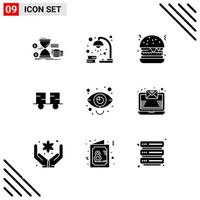 Pixel perfekter Satz von 9 soliden Symbolen Glyphen-Icon-Set für Website-Design und mobile Anwendungen Schnittstelle kreativer schwarzer Icon-Vektor-Hintergrund vektor