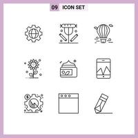 uppsättning av 9 modern ui ikoner symboler tecken för grädde natur ballong blommig resa redigerbar vektor design element