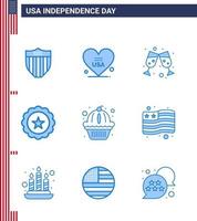 Packung mit 9 kreativen Usa-Unabhängigkeitstag-bezogenen Blues of States amerikanisches Bier Usa-Getränk editierbare Usa-Tag-Vektordesign-Elemente vektor