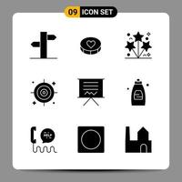 9 svart ikon packa glyf symboler tecken för mottaglig mönster på vit bakgrund 9 ikoner uppsättning kreativ svart ikon vektor bakgrund