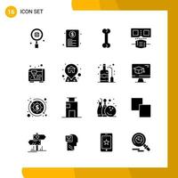 16 Icon Set Solid Style Icon Pack Glyphensymbole isoliert auf weißem Hintergrund für responsive Website, die kreativen schwarzen Icon-Vektorhintergrund entwirft vektor