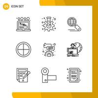 9 Icon Set Line Style Icon Pack Umrisssymbole isoliert auf weißem Hintergrund für reaktionsschnelle Website, die kreativen schwarzen Icon-Vektorhintergrund entwirft vektor