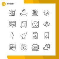 16 Icon Set Line Style Icon Pack Umrisssymbole isoliert auf weißem Hintergrund für responsive Website, die kreativen schwarzen Icon-Vektorhintergrund entwirft vektor