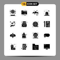 Stock Vector Icon Pack mit 16 Linienzeichen und Symbolen für die Vermarktung von Lichtbergen Krankenwagen Sonne editierbare Vektordesign-Elemente