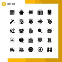 25 universelle solide Glyphenzeichen Symbole für die Übertragung von Smartphone-Küchengeschirr-Zahlungsabrechnungen editierbare Vektordesign-Elemente vektor