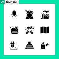 Packung mit 9 Solid Style Icon Set Glyphen-Symbolen für den Druck kreative Zeichen isoliert auf weißem Hintergrund 9 Icon Set kreativer schwarzer Icon-Vektor-Hintergrund vektor