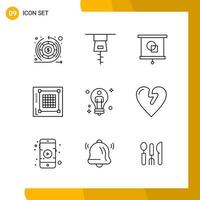 9 Icon Set Line Style Icon Pack Umrisssymbole isoliert auf weißem Hintergrund für reaktionsschnelle Website, die kreativen schwarzen Icon-Vektorhintergrund entwirft vektor