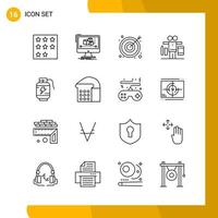 16 Icon Set Line Style Icon Pack Umrisssymbole isoliert auf weißem Hintergrund für responsive Website, die kreativen schwarzen Icon-Vektorhintergrund entwirft vektor