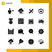 16 Icon Set Solid Style Icon Pack Glyphensymbole isoliert auf weißem Hintergrund für responsive Website, die kreativen schwarzen Icon-Vektorhintergrund entwirft vektor