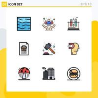 Stock Vector Icon Pack mit 9 Zeilen Zeichen und Symbolen für Datei Corporate Day Business Test editierbare Vektordesign-Elemente