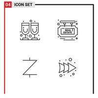 Linienpaket mit 4 universellen Symbolen aus Glas-Kryptowährungsbrett Verkauf vorwärts bearbeitbare Vektordesign-Elemente vektor