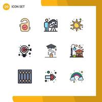 satz von 9 modernen ui-symbolen symbole zeichen für graduierung web diagramm zielbirne editierbare vektordesignelemente vektor
