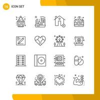 16 Icon Set Line Style Icon Pack Umrisssymbole isoliert auf weißem Hintergrund für responsive Website, die kreativen schwarzen Icon-Vektorhintergrund entwirft vektor