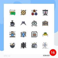 moderner Satz von 16 flachen, farbgefüllten Linien und Symbolen wie Grafik Verkaufszahlungspräsentation Perfektion bearbeitbare kreative Vektordesign-Elemente vektor