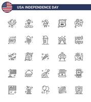 25 USA linje tecken oberoende dag firande symboler av plats tecken amerikan skydda grill redigerbar USA dag vektor design element