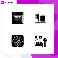 Solid Icon Set Packung mit 4 Glyphen-Icons isoliert auf weißem Hintergrund für Web-Print und mobile kreative schwarze Icon-Vektor-Hintergrund vektor