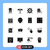 16 solide schwarze Symbolpaket-Glyphensymbole für mobile Apps isoliert auf weißem Hintergrund 16 Symbole setzen kreativen schwarzen Symbolvektorhintergrund vektor