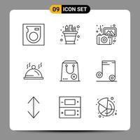 9 svart ikon packa översikt symboler tecken för mottaglig mönster på vit bakgrund 9 ikoner uppsättning kreativ svart ikon vektor bakgrund