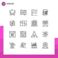 Stock Vector Icon Pack mit 16 Zeilenzeichen und Symbolen für Flow-Flow-Kochdatei ai editierbare Vektordesign-Elemente