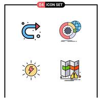 Stock Vector Icon Pack mit 4 Zeilen Zeichen und Symbolen für Pfeil Energie rechts Analyse Sonne editierbare Vektordesign-Elemente