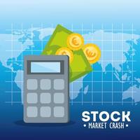 Börsencrash mit Taschenrechner und Geld vektor