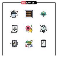 Satz von 9 Vektor-Filledline-Flachfarben auf Raster für wichtige sichere UX-Datei-ID editierbare Vektordesign-Elemente vektor