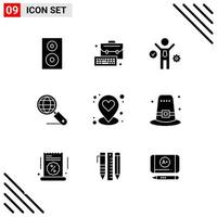 Pixel perfekter Satz von 9 soliden Symbolen Glyphen-Icon-Set für Website-Design und mobile Anwendungen Schnittstelle kreativer schwarzer Icon-Vektor-Hintergrund vektor